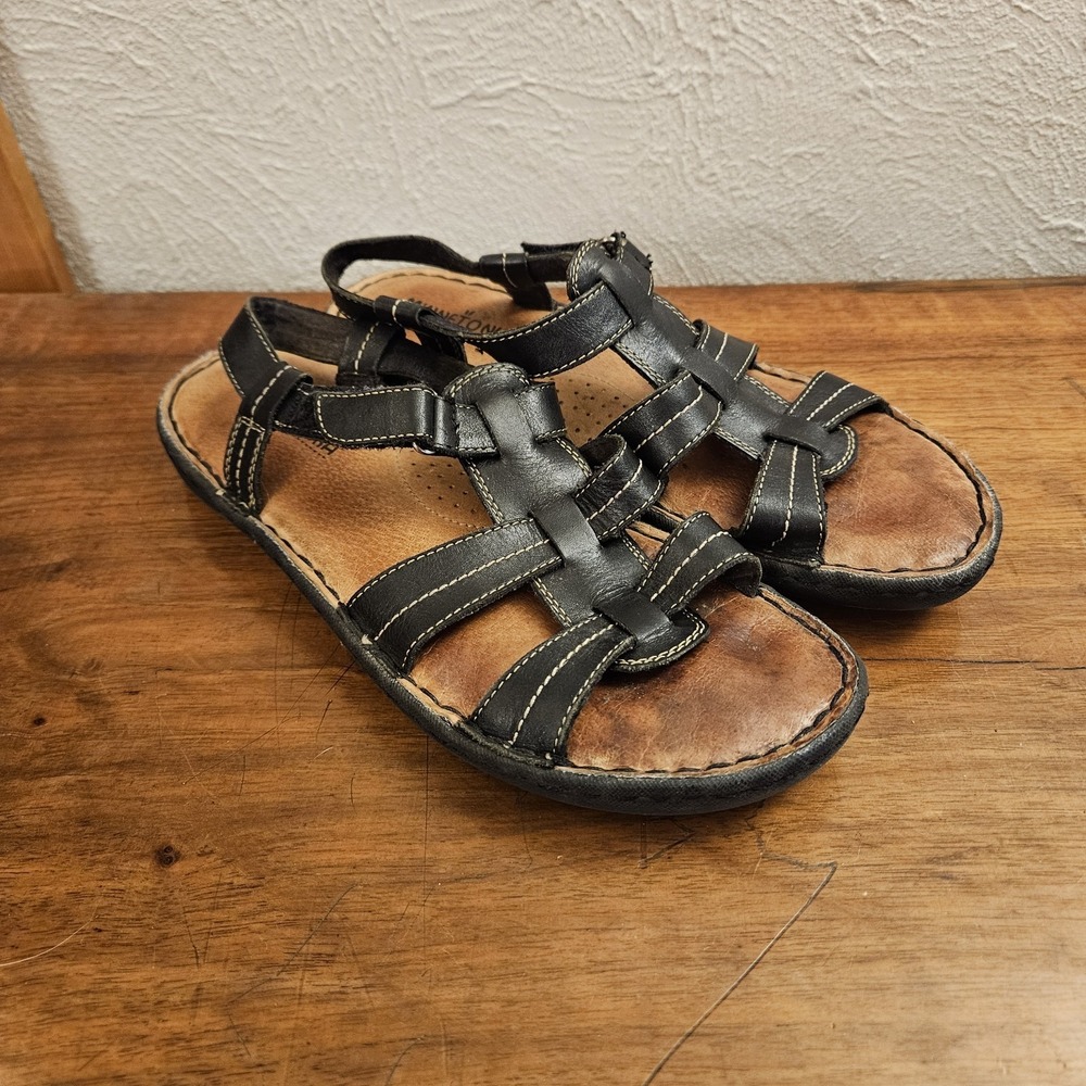 Minnetonka‎ Womens Size 9 Black Leather Strappy Slingback Sandals Chunky Y2K